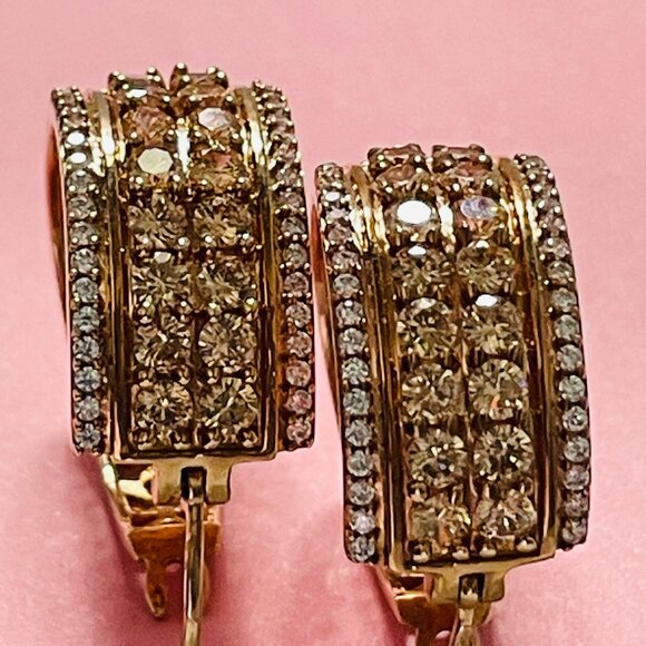Jewelry - Rose Gold Tone Wide Hoop Earrings with Crystal Pave Detailing
